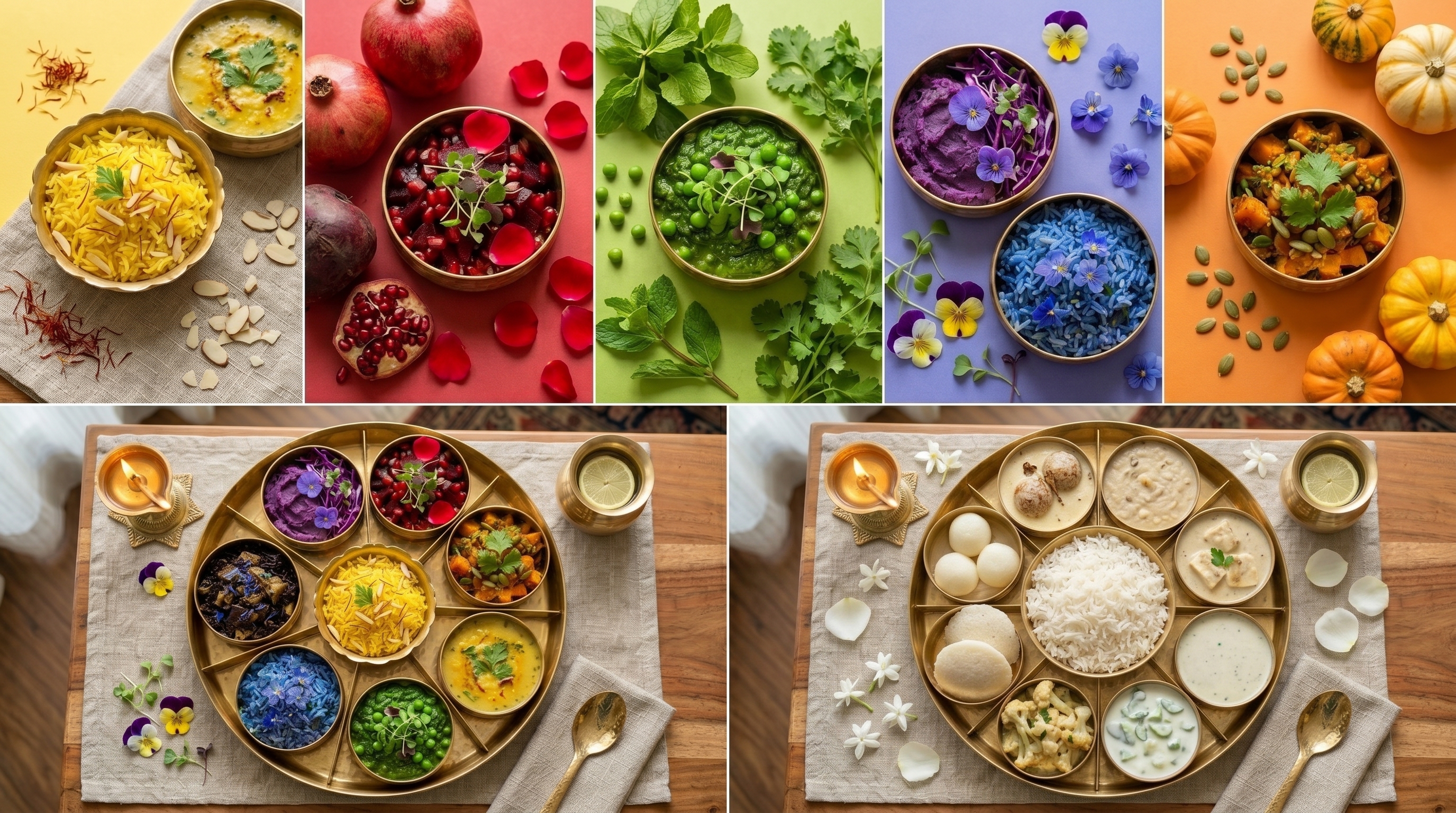 rainbow sattvic vegetarian thali balanced colorful diet